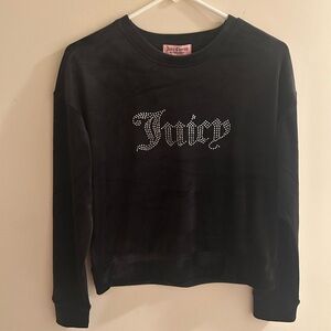 NWT Juicy Couture Small Black Velour Rhinestone Pullover Sweater Y2K Athleisure
